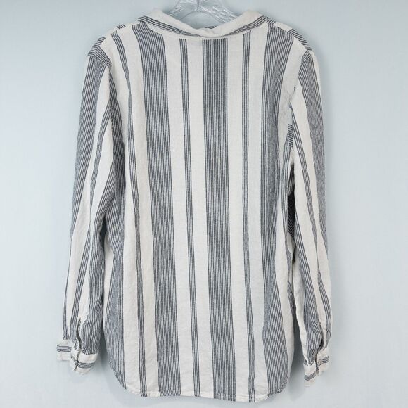 Orvis Striped Linen Blend Long Sleeve Button Up Shirt Womens Large Beach Preppy - Picture 2 of 16